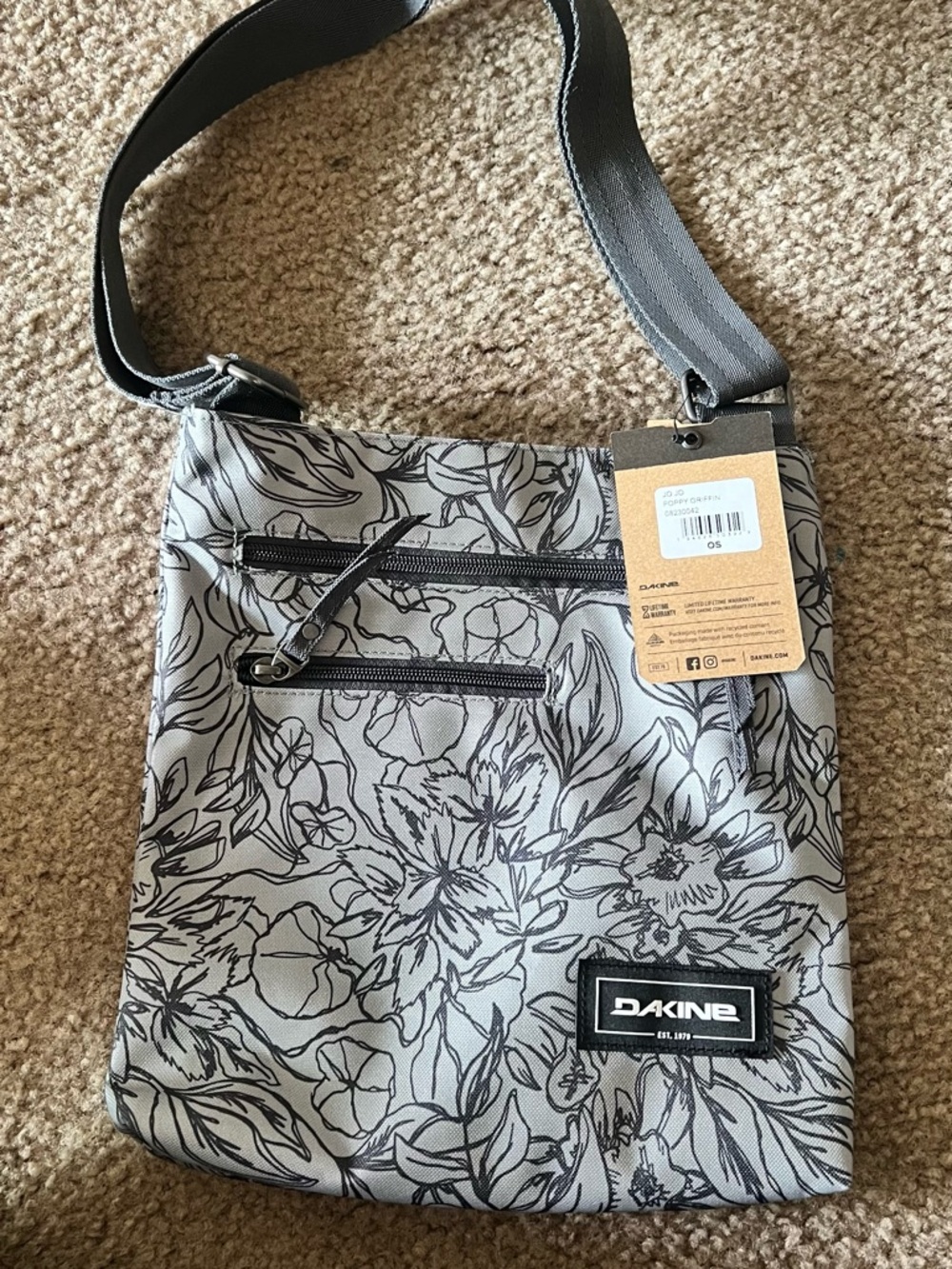 Dakine Gray and Black Floral Crossbody Shoulder Bag